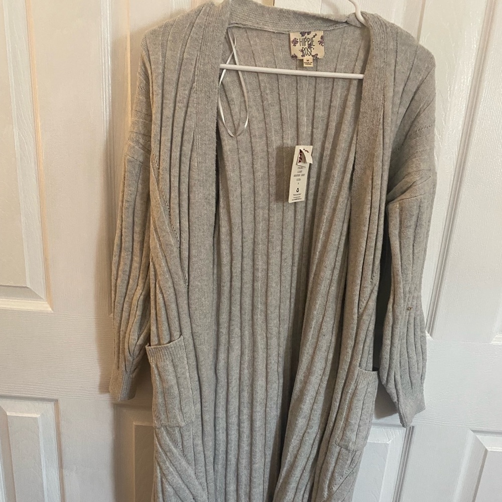 Hippie Rose Long Grey Cardigan